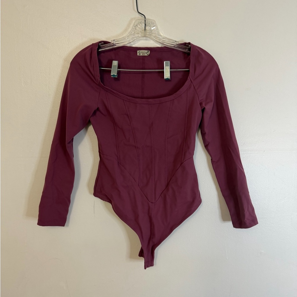 Free People Deep Red Long Sleeve Bodysuit